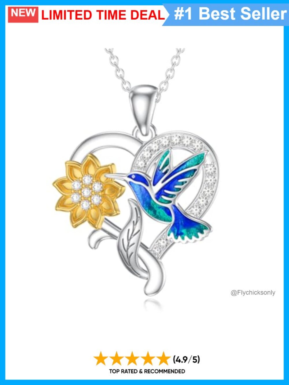 925 Sterling Silver Hummingbird Pendant Necklace 18+2 Inch Adjustable